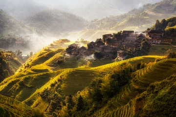 Fototapete Guilin Longji-Reisterrasse im Dorf Dazhai in der chinesischen Provinz Guangxi. Longsheng, China