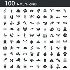 Set of one hundred nature icons