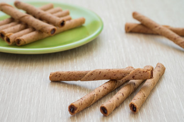 Wafer rolls with chocolate cream