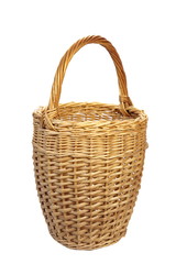 Empty Tall Vintage Wicker Basket Isolated