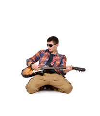 musician kneels