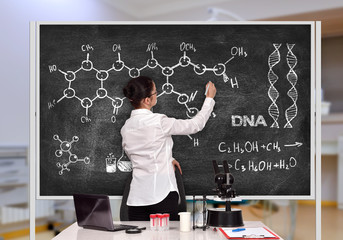 scientific researcher drawing  chemical scheme