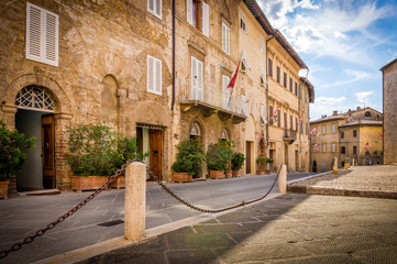 Beautiful street of San Quirico Dorcia, Tuscany