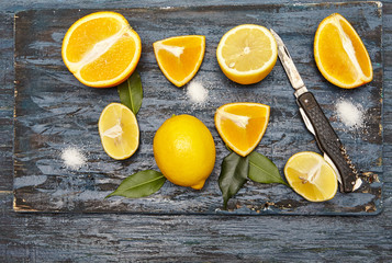 Sliced lemons and oranges.