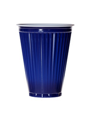 Dark blue plastic cup isolated on white.