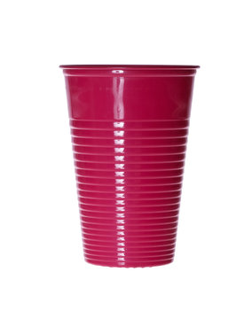 Red Plastic cup isolated against a white background.