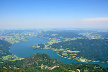 View of the Austrian Alps and the lake, St. Wolfgang, mountain Schafbergbahn