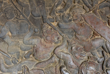 Bas relief of the battle between Gods and Demons, Angkhor Wat, C