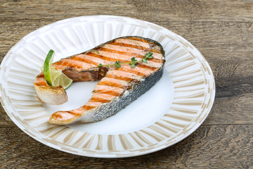 Grilled salmon steak