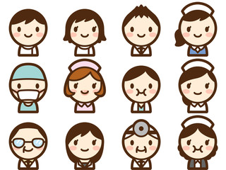 医者と看護師　顔アイコン　セット