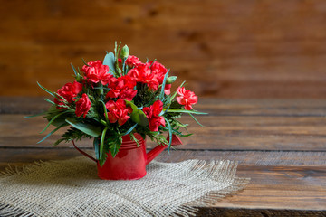 Bouquet Carnations Wooden Table