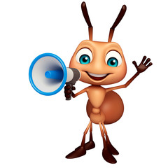 fun Ant cartoon character with loudspeaker