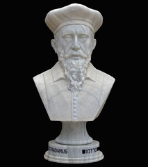 Nostradamus. The Bust of white marble. Isolate.