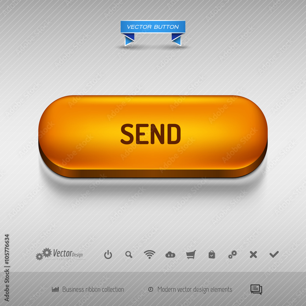 Aufkleber orange button for webdesign or app. vector design elements.