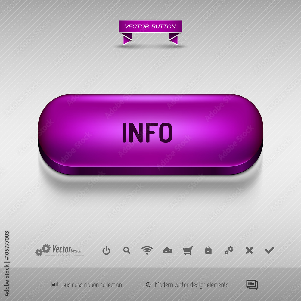 Aufkleber purple button for webdesign or app. vector design elements.