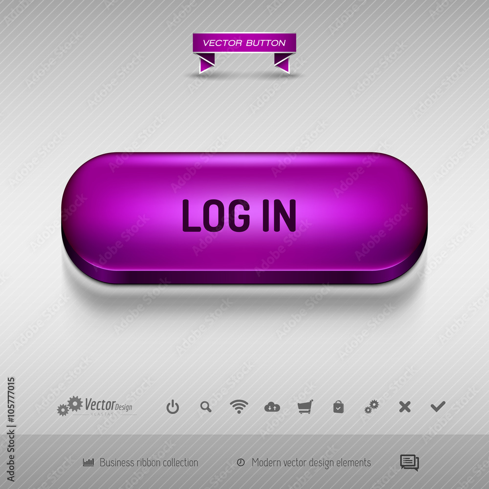 Aufkleber purple button for webdesign or app. vector design elements.