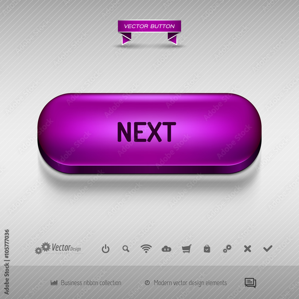 Aufkleber purple button for webdesign or app. vector design elements.