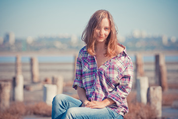 Fototapeta na wymiar Beautiful girl portrait on a summer outdoor