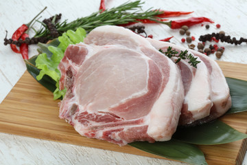 Raw pork t-bone steak