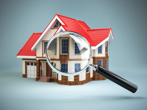 House and loupe magnifying glass. Real estate searching concept.