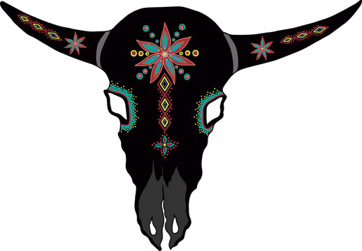 Hand drawn Buffalo Skull Native American Totem