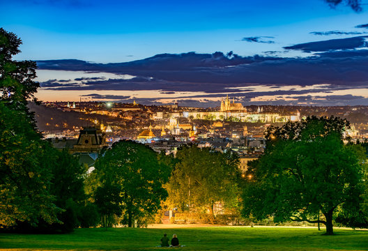 Prague Old Town Panorama from Riegrovy Sady Beer Garden