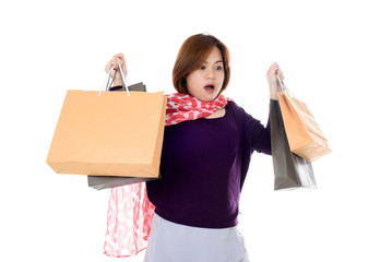 Naklejka premium Woman holding few shopping bags