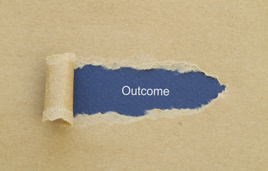 Outcome word written under torn paper.
