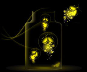night fireflies sitting in a glass jar