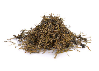 Heap of dry green tea isolated on white background