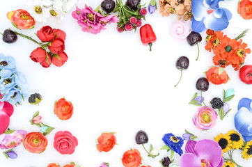 frame of flowers on white