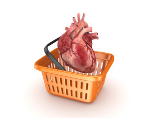 Human heart in a basket.