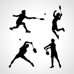Badminton Players Silhouettes Set
