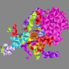 map of Europe,low polygon