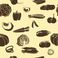 seamless pattern vegetables silhouettes: corn, potatoes