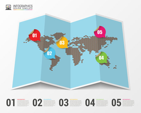 World map with infographic elements. Modern design. Vector