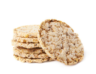 Pile of diet rice crackers isolated