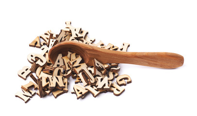 Pile of wooden letters isolated