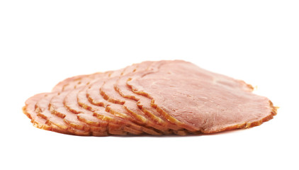 Stack of ham slices isolated