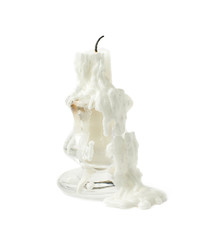 Burnt candle in candlestick isolated