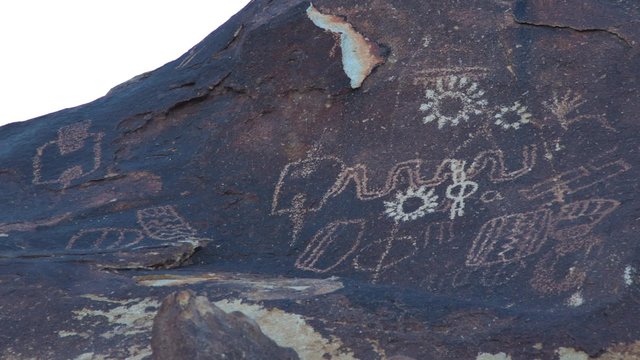 A pan of American Indian rock art - petroglyphs 