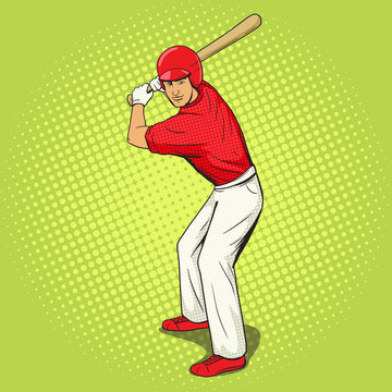 Baseball player with bat pop art style vector