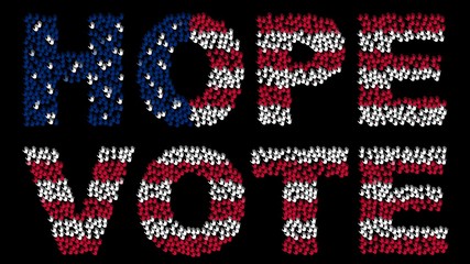 Large group of hands gathered together to form the text 