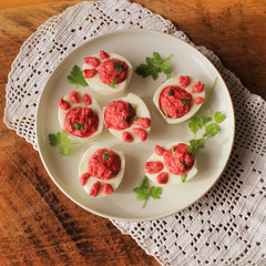 deviled eggs  with beet