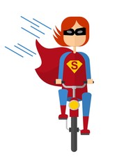 Female superhero on bicycle.