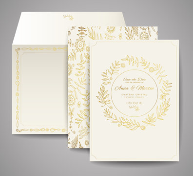 Set of wedding cards. Floral invitation, thank you card, save the date card. Templates for your design. - Powered by Adobe