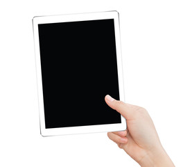 hand holding tablet isolated clipping path inside