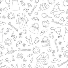 Vector seamless pattern with hand drawn isolated swimwear on white color