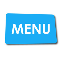 Icono plano MENU en rectangulo azul con sombra