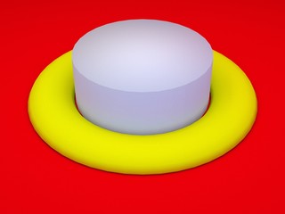 round white button on red surface